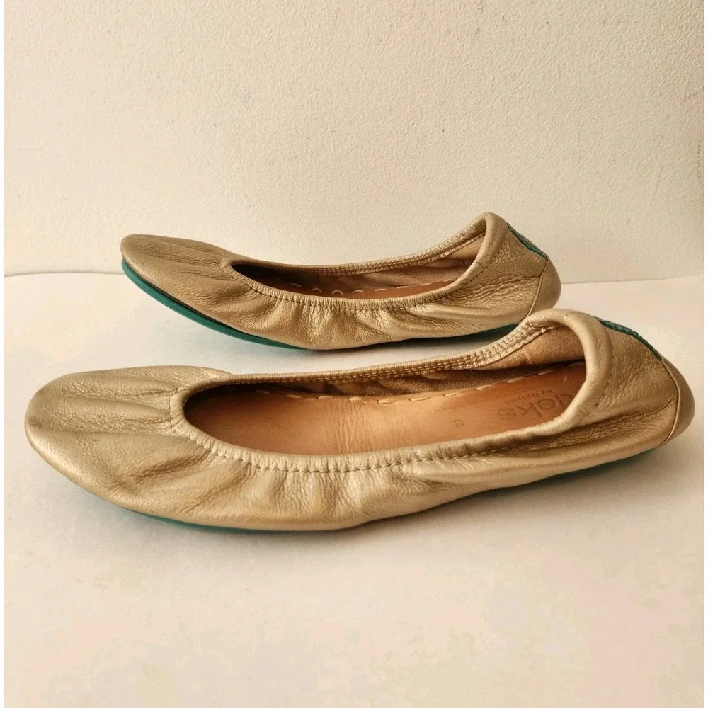 Gold Leather Tieks by Gavrieli Women Ballet Shoes Foldable Flats Champagne 8